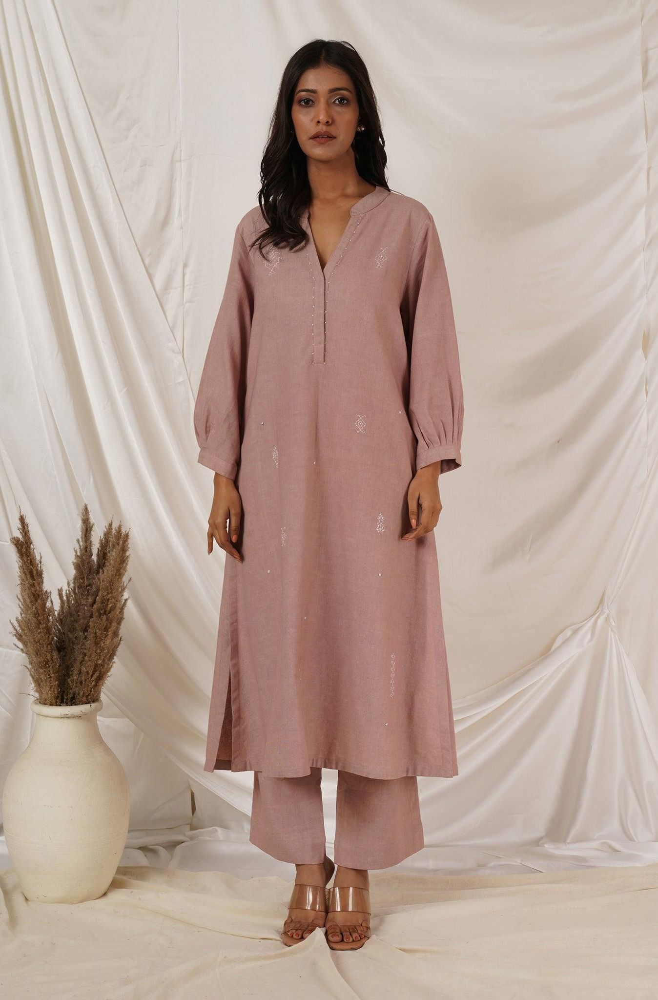 Rose Pink Kurta Coord Set-XL