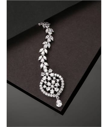 Priyaasi Beautiful American Diamond Silver Plated Maang Tika for Women and Girls