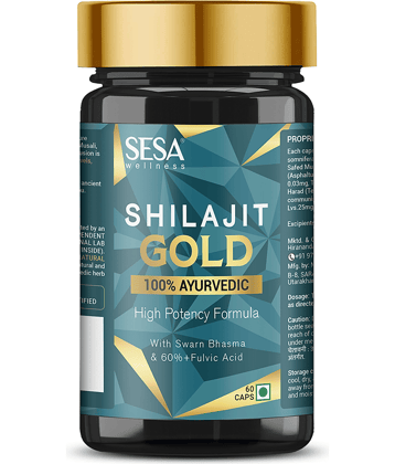 SESA Shilajit Gold 60 Capsules |  Shilajit with Gold Swarna Bhasma | Helps Boost Stamina & Power | 100% Ayurvedic