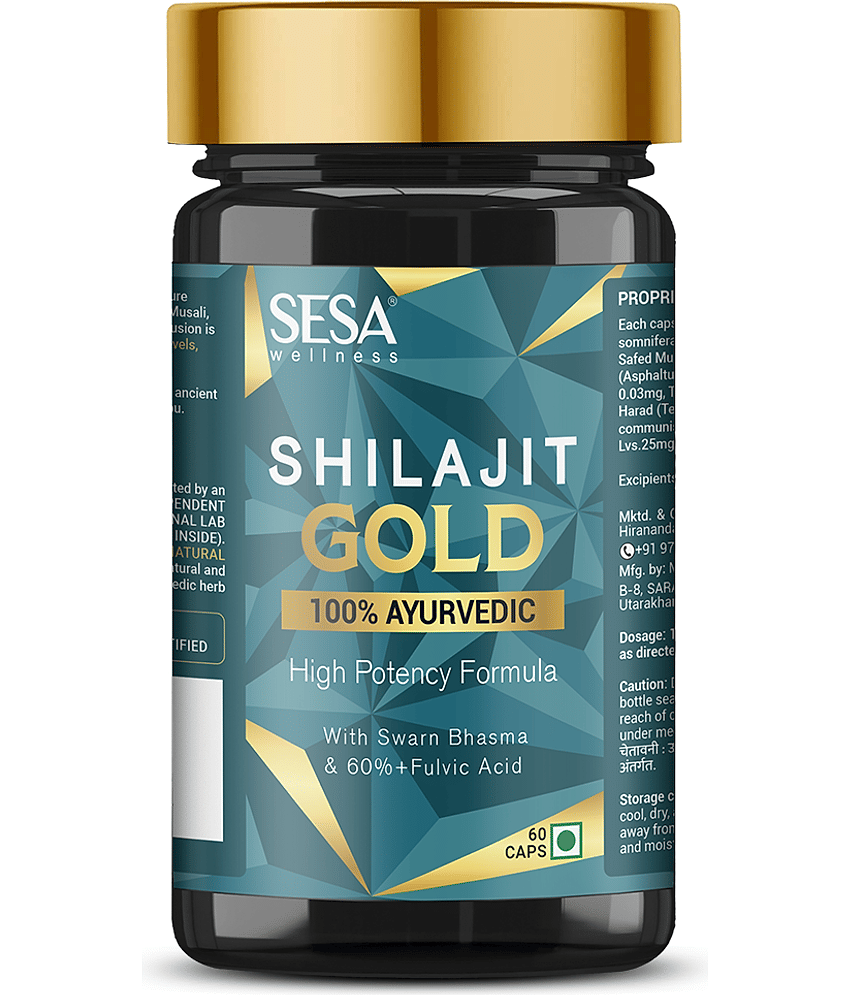 SESA Shilajit Gold 60 Capsules |  Shilajit with Gold Swarna Bhasma | Helps Boost Stamina & Power | 100% Ayurvedic
