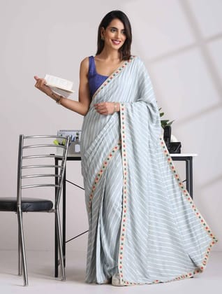 trueBrowns Grey Muslin Silk Saree - Grey (Free Size)