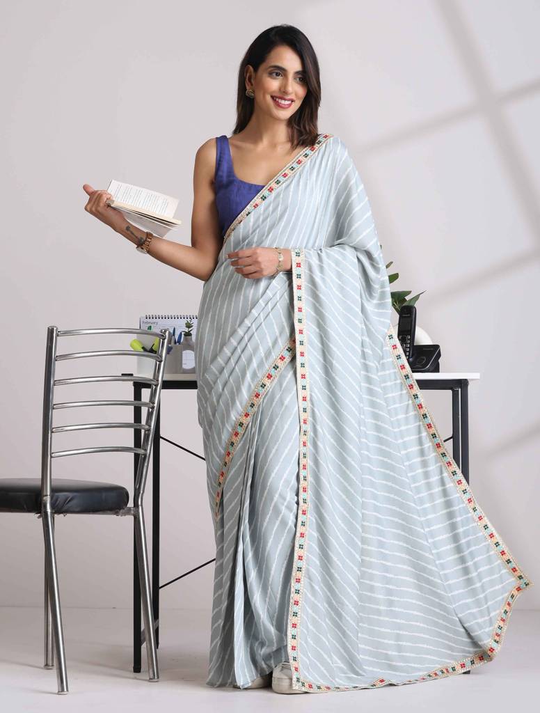 trueBrowns Grey Muslin Silk Saree - Grey (Free Size)