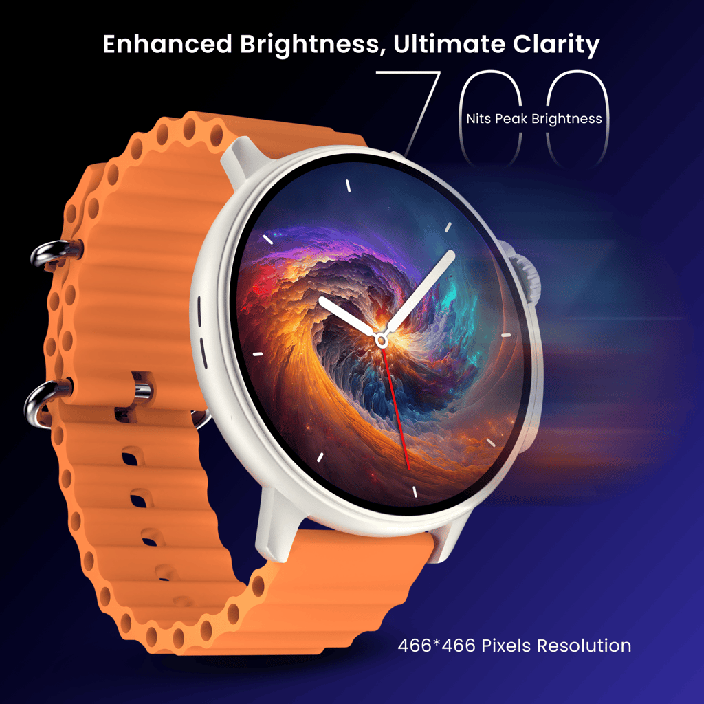 CELLECOR M7 PRO RAY 1.43" AMOLED Display | 700 NITS | AOD | BT-Calling | AI Voice | Split Screen | IP67 | Rotating Crown | SmartWatch (Golden Orang)