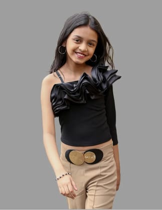 Girls Beige Designer Belt Palazzo[GJ-953][5-13 Y]-5-6Y (Size - 26) / Beige / Imported