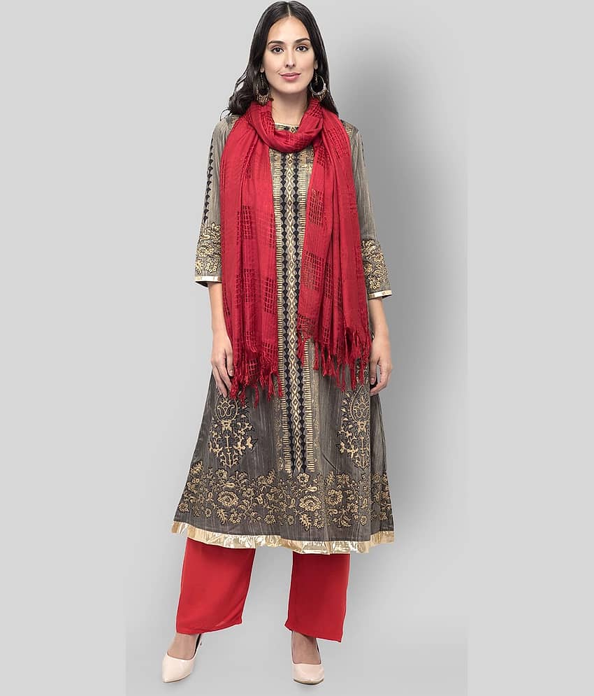A R Silk Red Cotton Checkered Dupatta
