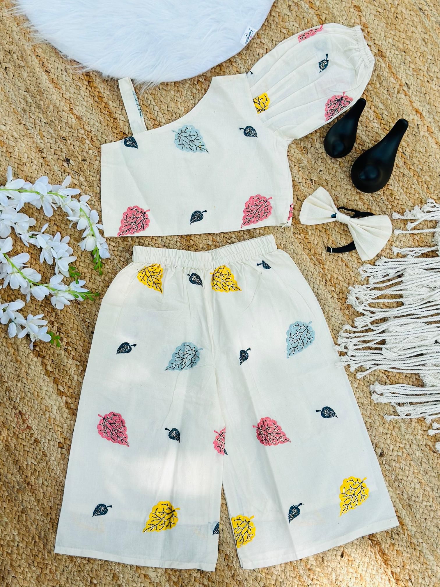 Attractive Premium Khadi Cotton Embroidery work Cord-set-Beige / 0-6 Month