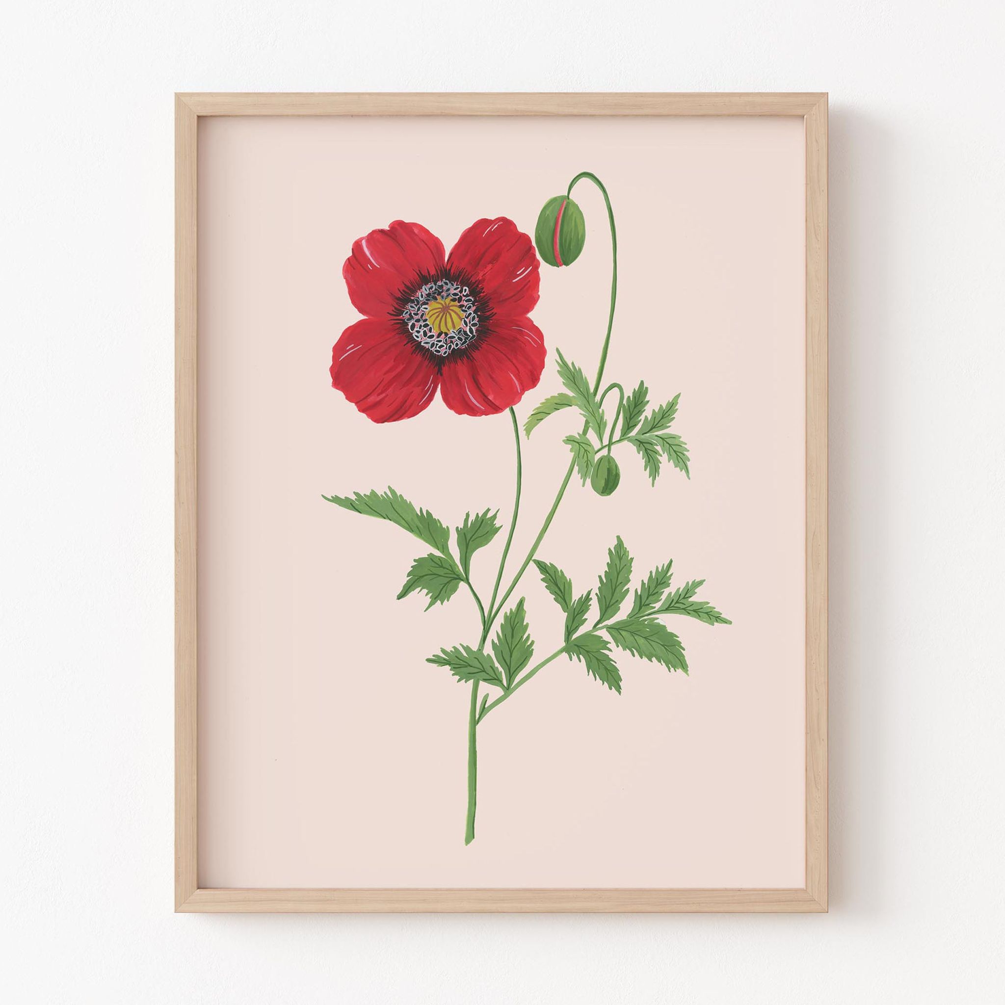 Poppy Flower Wall Art Frame-8 x 10 inches / White Frame