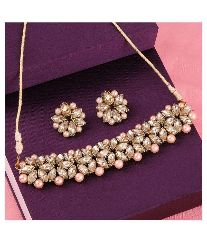 Silver Shine Alloy Golden Contemporary Contemporary/Fashion Antique Necklaces Set - Golden
