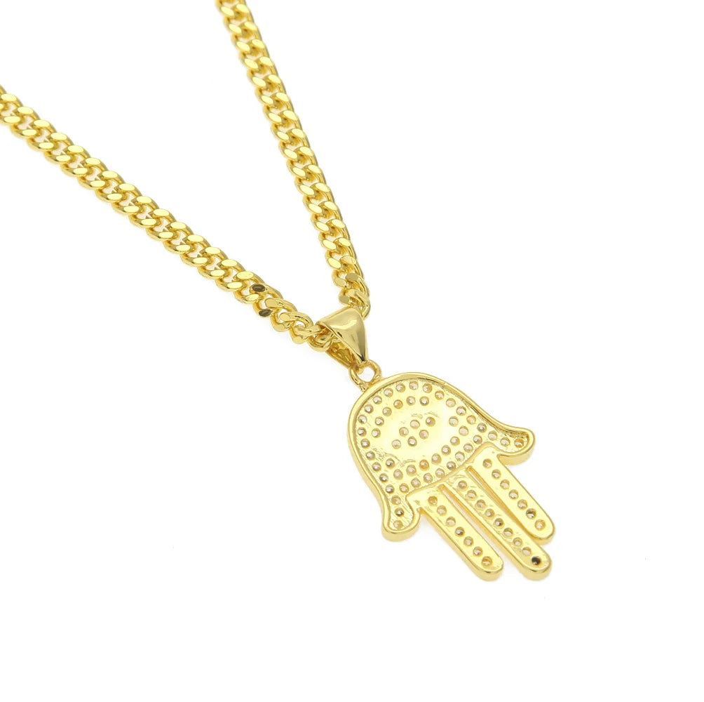 Dropship Hip Hop Amulet Jewelry Gold Plated Lucky Hamasa Hand Shaped Necklace Rhinestone Crystal Evil Eyes Fatima Necklace