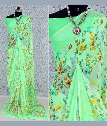 Rekha Maniyar Georgette Printed Saree With Unstitched Blouse Piece ( Light Green )