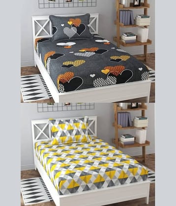 Decent Home Poly Cotton 2 Single Bedsheet with 2 Pillow Covers ( Yellow )