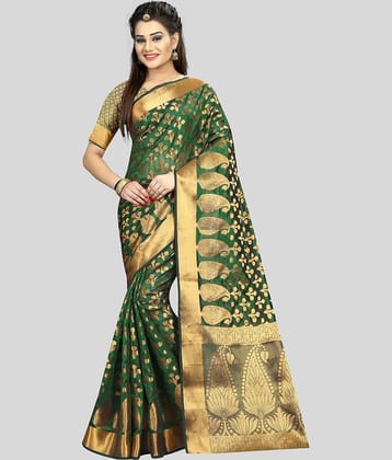 Gazal Fashions Banarasi Silk Embellished Saree With Unstitched Blouse Piece ( Blue )