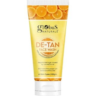 Globus Naturals De Tan Face Wash, Enriched with Neem & Aloe Vera, Tan Removal, Anti Pollution & Oil Control Formula, Chemical Free, Cruelty Free, Suitable For All Skin Types, 100 ml