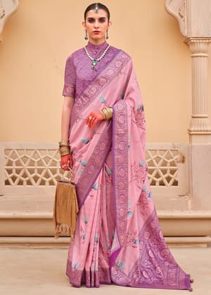 Lotus Pink Floral Printed Soft Silk Saree