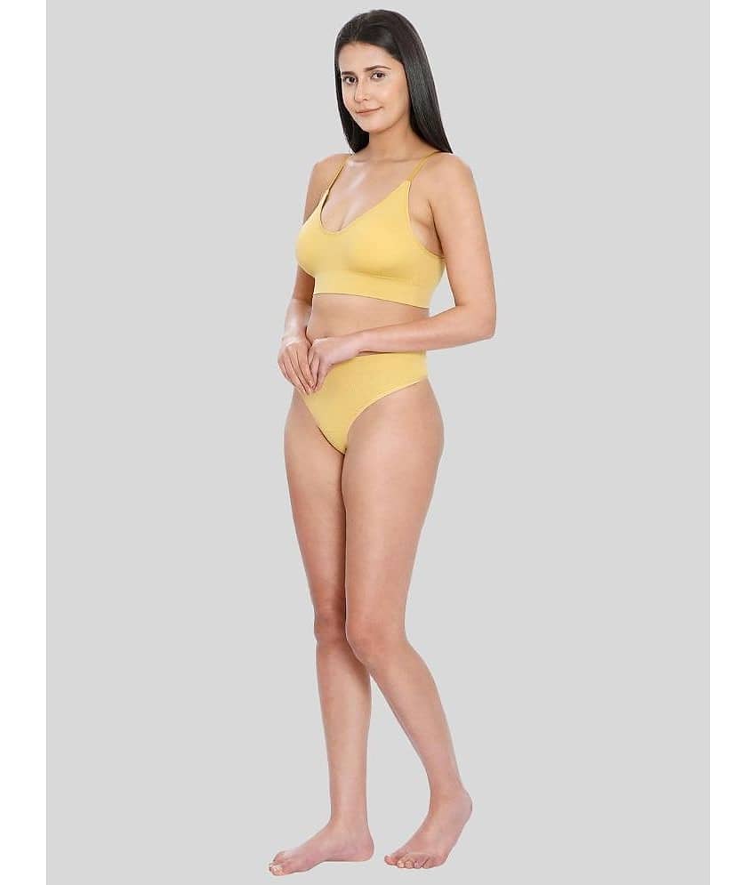 ILRASO Poly Cotton Women's Bra & Panty Set ( Yellow )