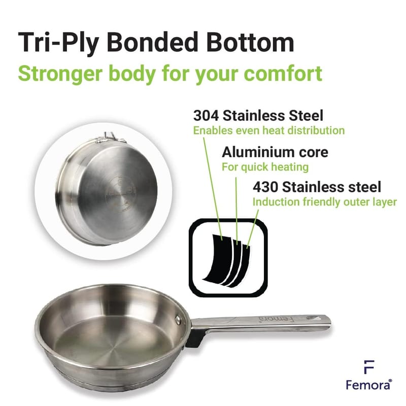 Femora Bottom Triply Stainless Steel 2 Pc Cookware Set, 20 cm Tasla, 20 ...