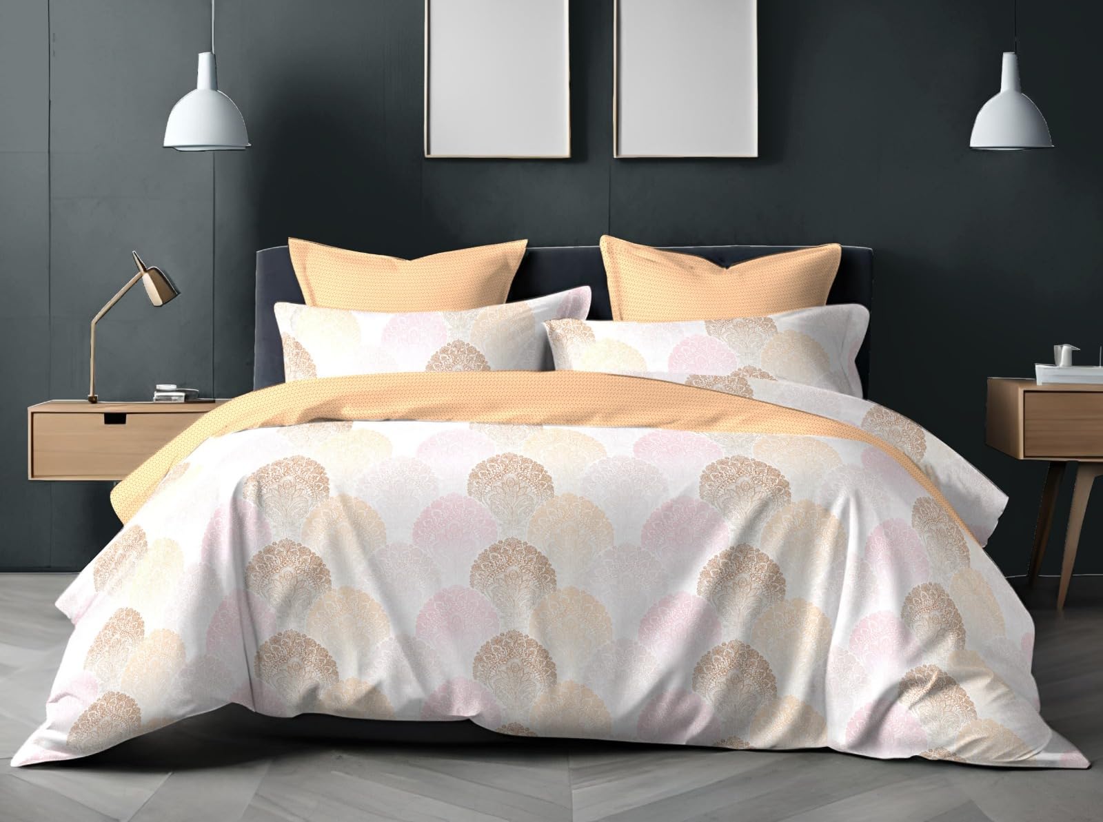 Alangrahaa Nira 140 TC 100% Cotton Flat Bedsheet for Double Bed, Queen Size Bed Sheet,1 Flat Sheet (2.29"x2.5") & 2 Pillow Covers (46cm x68cm) Bedding Pastel Scallop