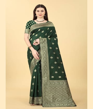 NENCY FASHION Banarasi Silk Embellished Saree With Unstitched Blouse Piece ( Purple )