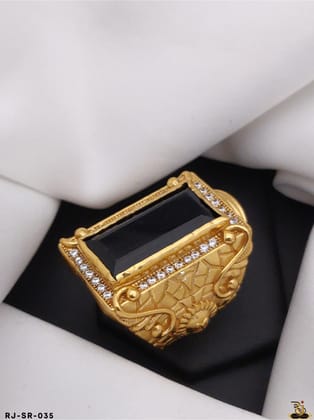 Black Stone with Diamond Finely Detailed Design Gold Plated Ring for Men RJ-SR-035-18