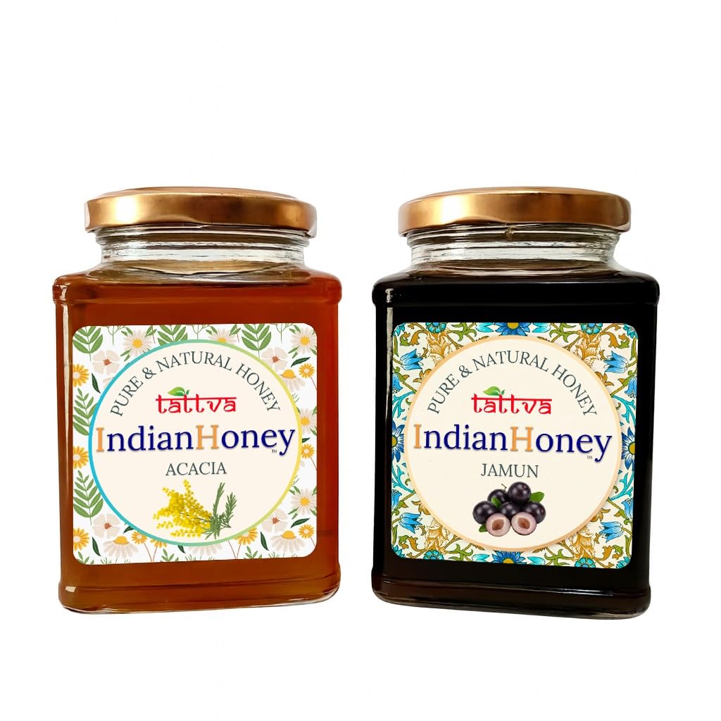 IndianHoney Rajasthan Acacia & Jamun Honey Combo (Pack of 2) | Pure & Natural | 1kg (500g Each) | Unprocessed & Unfiltered Natural Sweetener