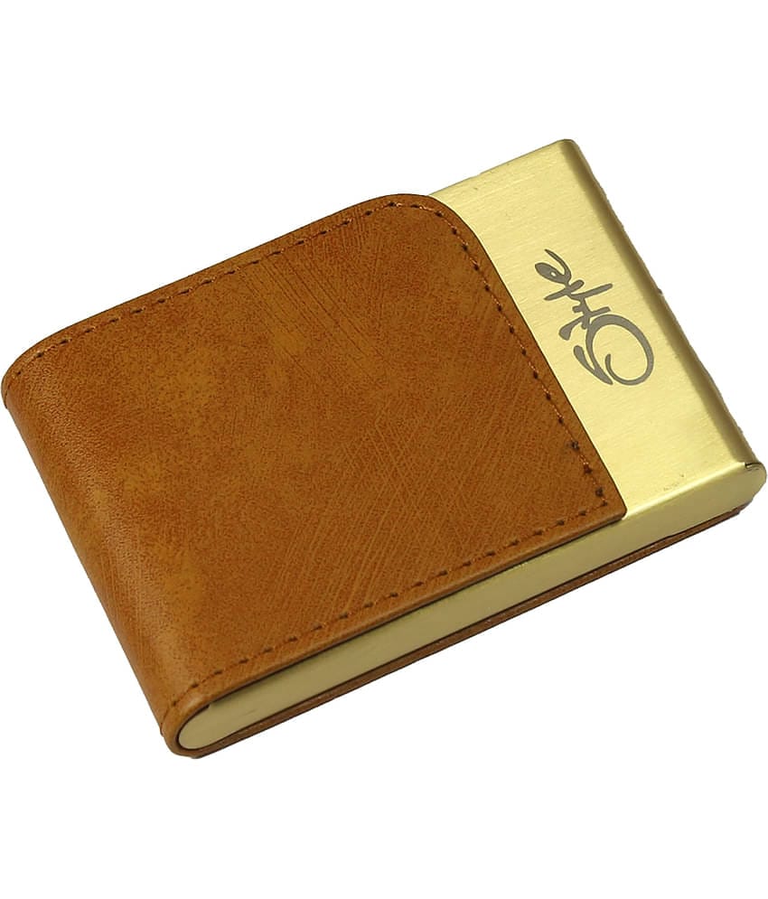 STYLE SHOES  Gold Brown PU  & Stainless-Steel Business Card Holder Wallet Credit Card Holder with Magnetic Shut for Men & Women