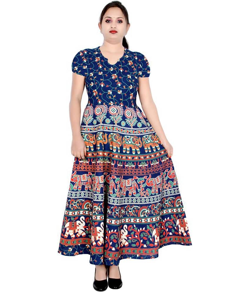 Sttoffa Women Cotton Ethnic Dress ( Blue )