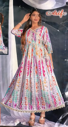 Jacquard Print Long Gown - 3898