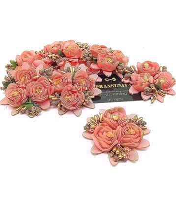 PRANSUNITA Fabric 3 in 1 Rose Flower with Pollens, Handmade Decoration Flowers ( Pack of 6 )