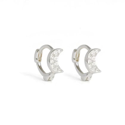 Moon huggie hoop - Pair-Rhodium