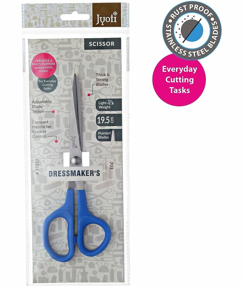 Jyoti Scissor for Dressmaker's Use - 701 (7 Inch) Stainless Steel Blades with Plastic Handle, Thick & Pointed Blades - Pack of 10