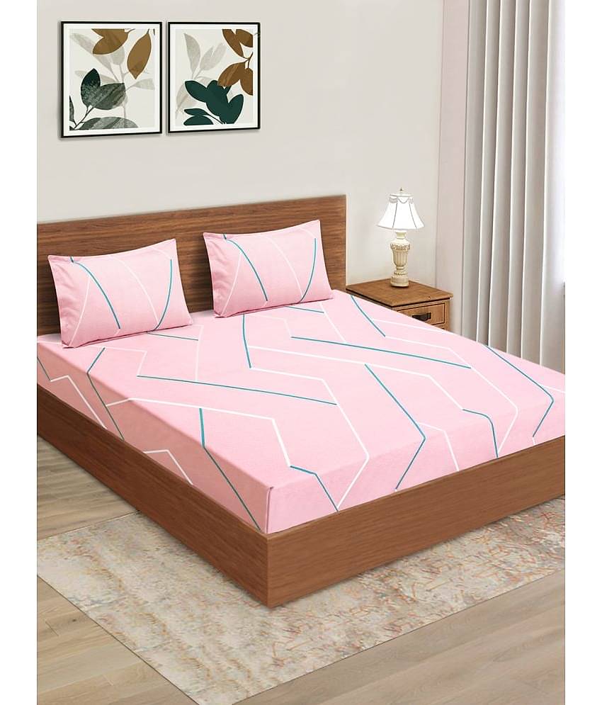 Home Candy Microfiber Abstract Double Bedsheet with 2 Pillow Covers - Pink