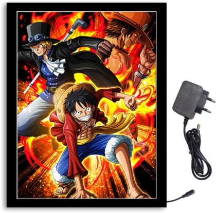 NOKKES Monky D Luffy With Team Light Photo Frame 8X10 inch Led Light photo Frame With Light Adaptor Led Light Photo Frame Black Color Photo Frame_AQW187