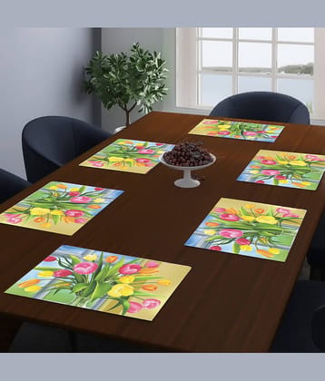 PVC Floral Rectangle Table Mats (44 cm x 29 cm) Pack of 6 - Green