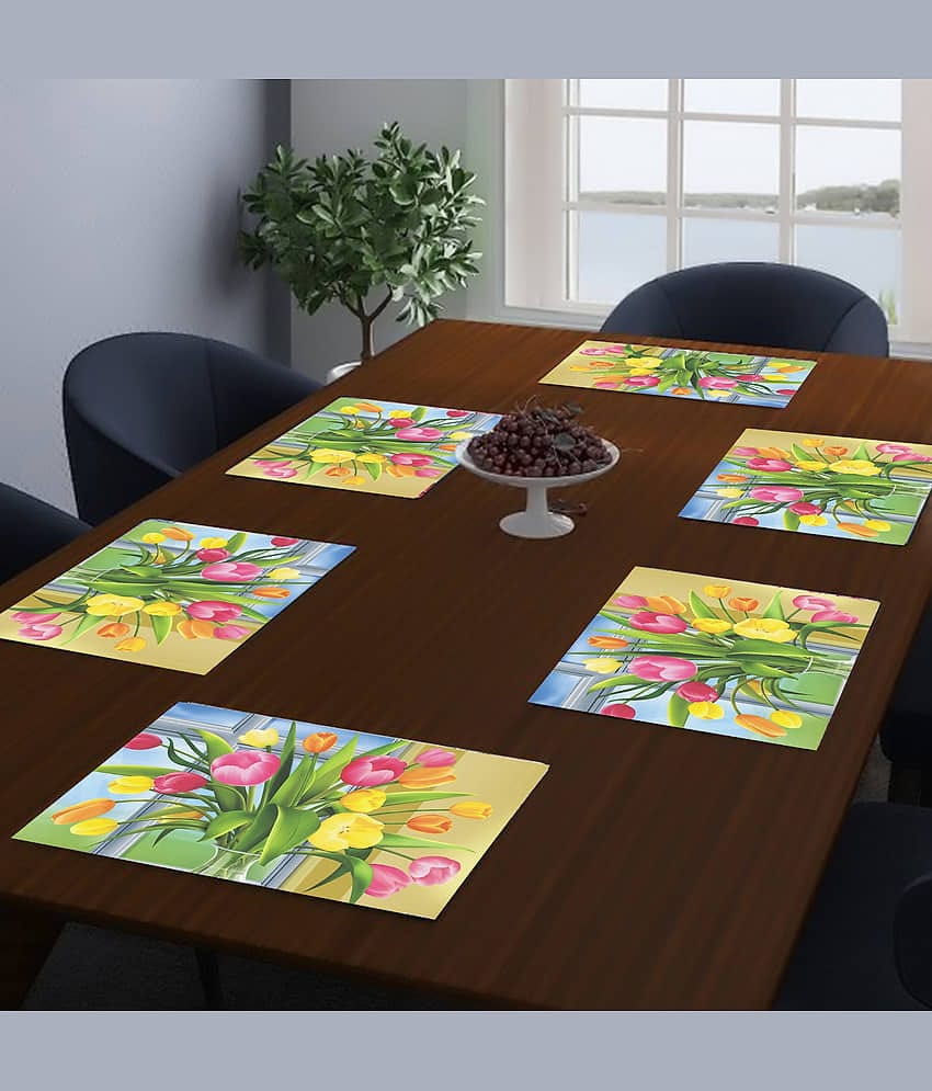 PVC Floral Rectangle Table Mats (44 cm x 29 cm) Pack of 6 - Green