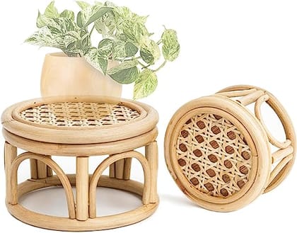  Boho Rattan Wicker Riser Plant Stand Indoor | 7.0" & 5.5"