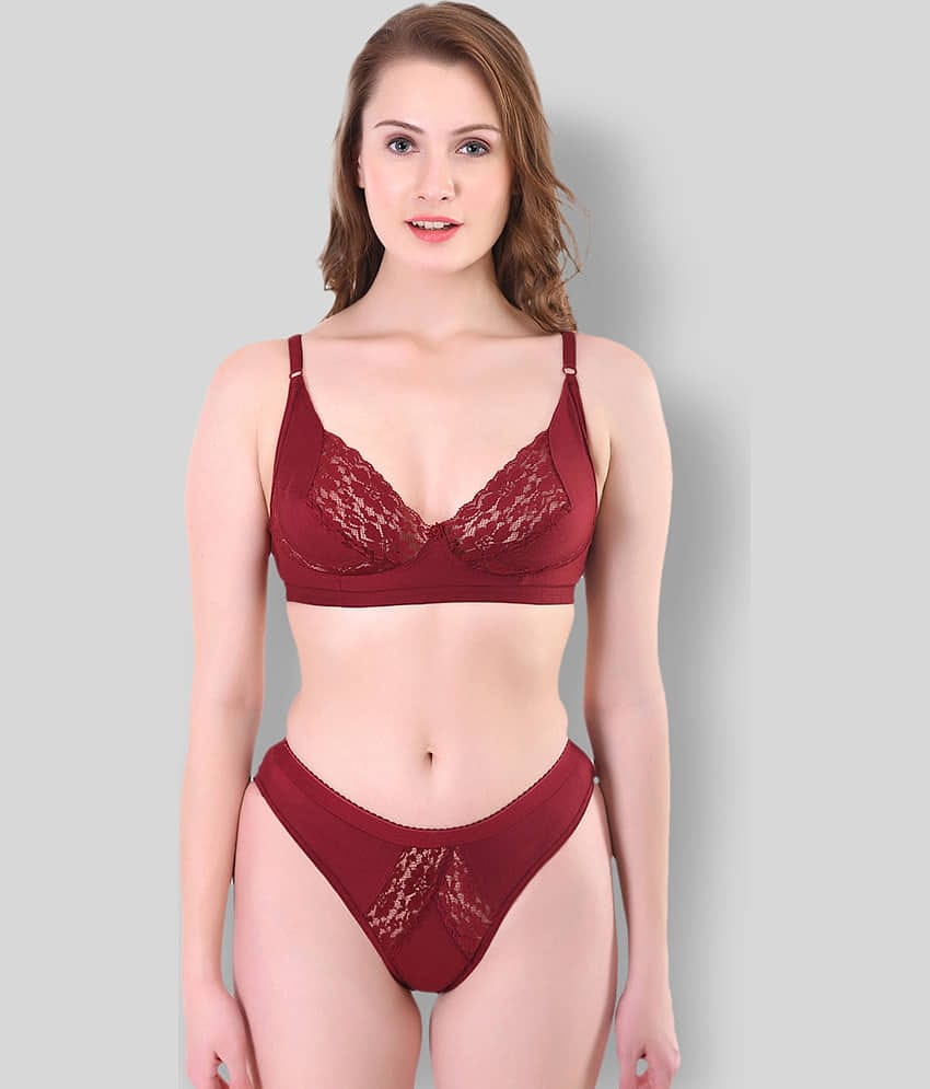 TCG Cotton Lycra Women's Bra & Panty Set ( Maroon )