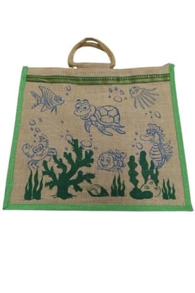 PALAK SAXENA Jute Bag for Shopping - Printed Jute Bag | Shoulder Bag | Shoppers Tote | Grocery Bag | Eco Friendly Bags for Shopping - Cute & Quirky Collection (Tortoise, Fish - Green) PALAK SAXENA Jute Bag for Shopping - Printed Jute Bag | Shoulder Bag | Shoppers Tote | Grocery Bag | Eco Friendly Bags for Shopping - Cute & Quirky Collection (Tortoise, Fish - Green)