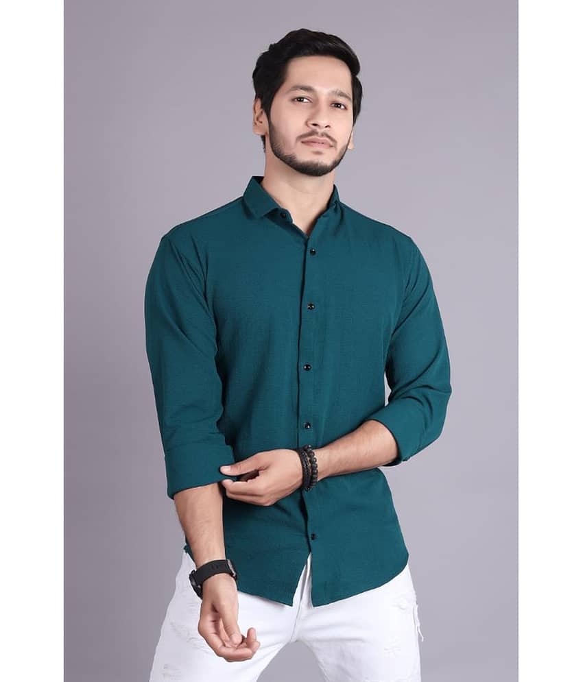 jeevaan... the perfact fashion Cotton Blend Slim Fit Solids Full Sleeves Men's Casual Shirt - Blue ( Pack of 1 )