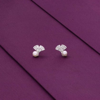 Sterling Silver Pearlescent Petal Gleam Earrings-Pearl / Silver