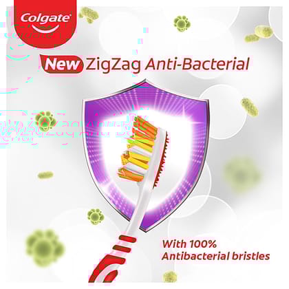Colgate Zigzag Anti-Bacterial Toothbrush - Medium, 6 Pcs