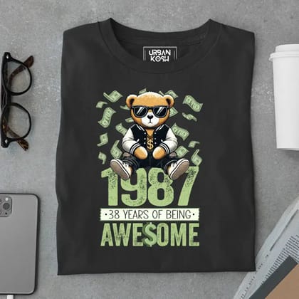 Teddy 1987, 38 Years of Being Awesome Premium Birthday T-Shirt-Black / S