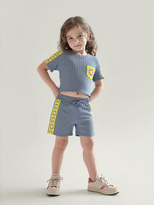 Girl's Imported Blue Co-Ord Set  [GCS-7534] (3-12 Years)-3-4Y (Size - 22) / Imported / Blue