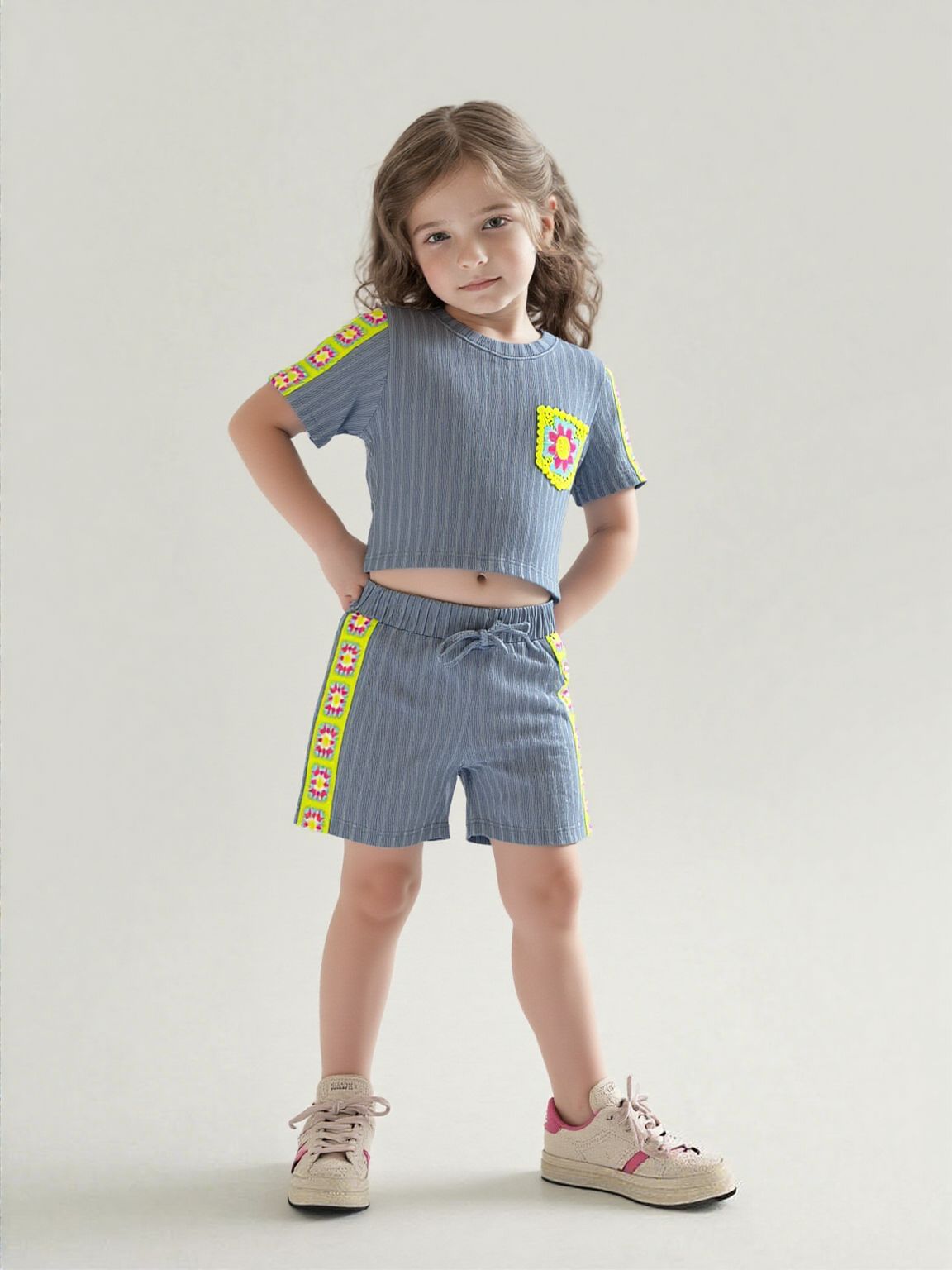 Girl's Imported Blue Co-Ord Set  [GCS-7534] (3-12 Years)-3-4Y (Size - 22) / Imported / Blue