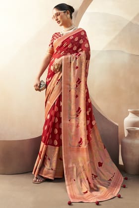 Red Georgette Paithani Saree