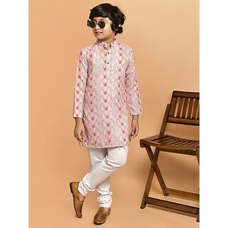 PrintCultr Boys Festive & Party Kurta and Pyjama Set (Pink)