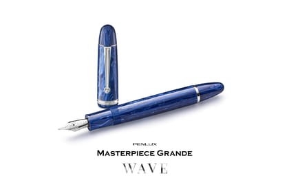Penlux Masterpiece Grande Fountain Ink Pen | Steel Nib | Blue Wave Body | Piston Filling | Oversize Pen with No. 6 Jowo Nibs-Medium