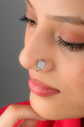 Square CZ Clip On Nose Pin