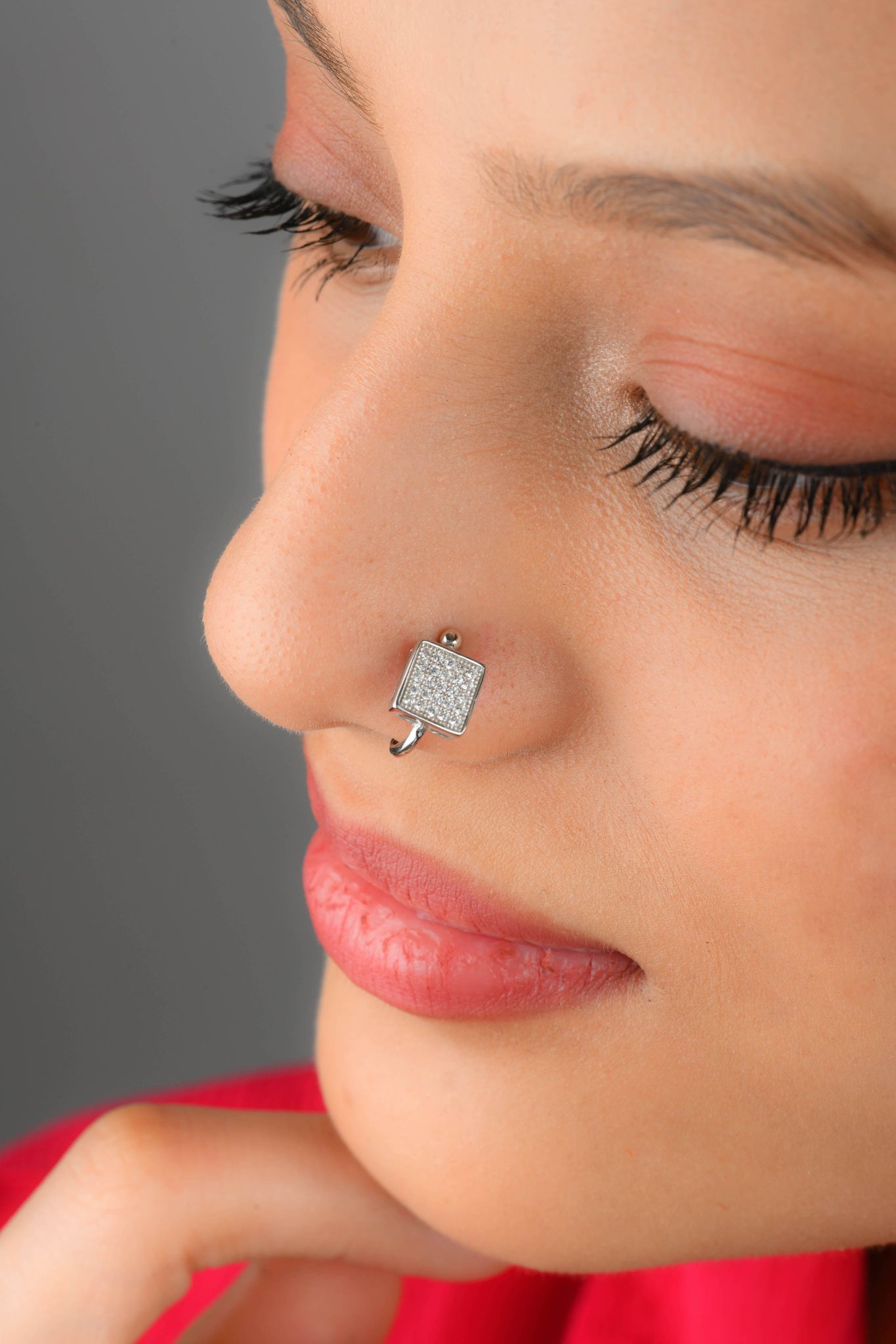 Square CZ Clip On Nose Pin