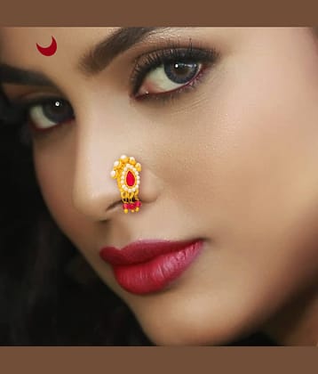 Traditional Maharashtrian Style Gold Plated Nath Nose Ring For Women And Girls