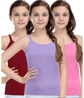 Inner Element Pack of 3 Girls Cotton Camisoles ( Maroon,Pink,Purple )